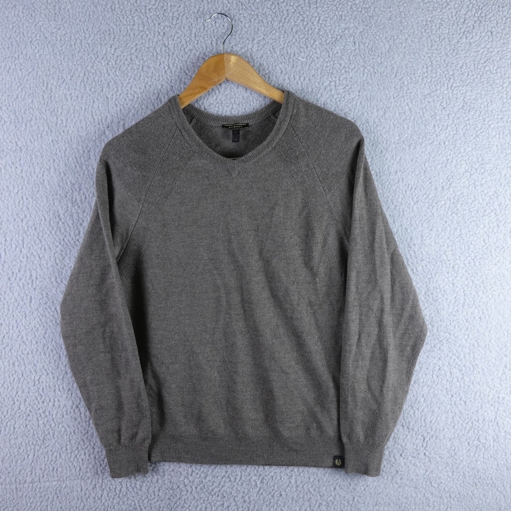 Belstaff Mens 100% Wool Crew Neck‎ Sweater Taupe Brown Made in Italy Large